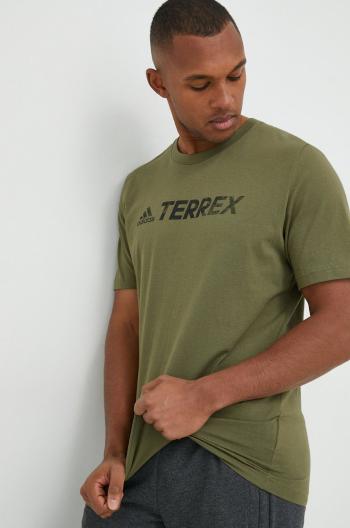 Bavlnené tričko adidas TERREX zelená farba, s potlačou