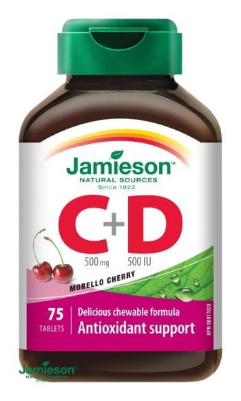 Jamieson Vitamíny C a D3 500 mg/ 500 IU 75 tablety na cmúľanie