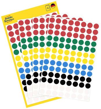 Avery-Zweckform 3090 popisovače etikiet Ø 8 mm červená, zelená, žltá, modrá, čierna, biela 416 ks permanentné papier