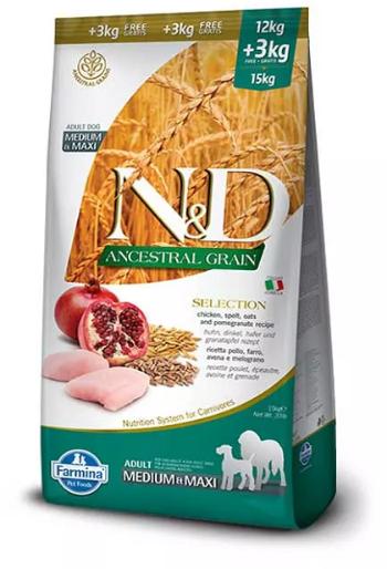 Farmina N&D dog AG SELECTION adult medium & maxi, chicken, spelt, oats & pomegranate 12kg + 3kg