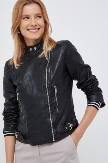 Kožená bunda Lauren Ralph Lauren dámska, čierna farba, prechodná,