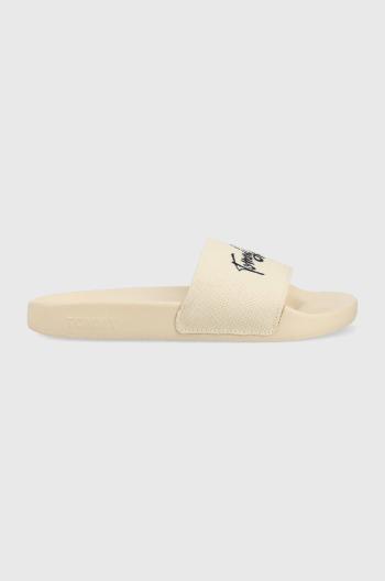 Šľapky Tommy Jeans GRAPHIC POOL SLIDE dámske, béžová farba, EN0EN02178