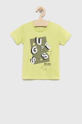 Detské bavlnené tričko Guess zelená farba, vzorovaný