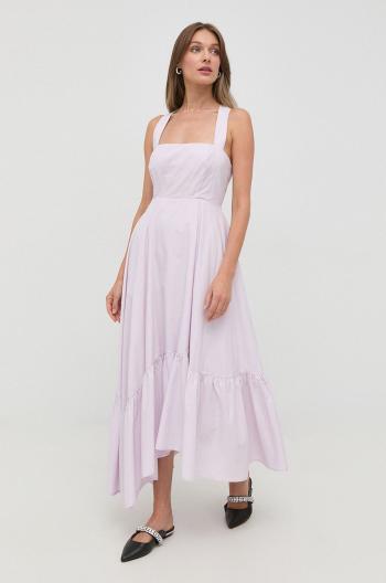 Bavlnené šaty Bardot fialová farba, maxi, áčkový strih
