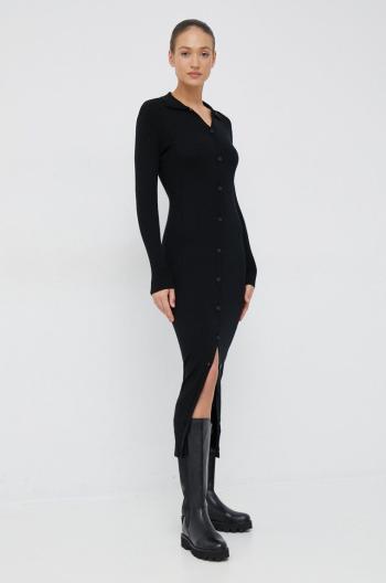Šaty s prímesou vlny Calvin Klein čierna farba, maxi, priliehavá