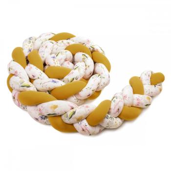 Copánkový mantinel 360 cm - horčicový / kvetinová potlač Mustard bed snake
