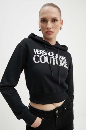 Bavlnená mikina Versace Jeans Couture dámska, čierna farba, s kapucňou, s nášivkou, 77HAIE07 CF00E