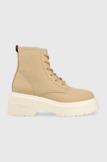 Tenisky Tommy Jeans LACE UP FESTIV BOOTS dámske, béžová farba, EN0EN02133