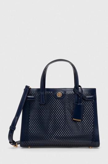 Kožená kabelka Tory Burch tmavomodrá farba