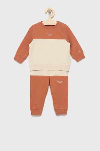 Detská tepláková súprava Calvin Klein Jeans béžová farba