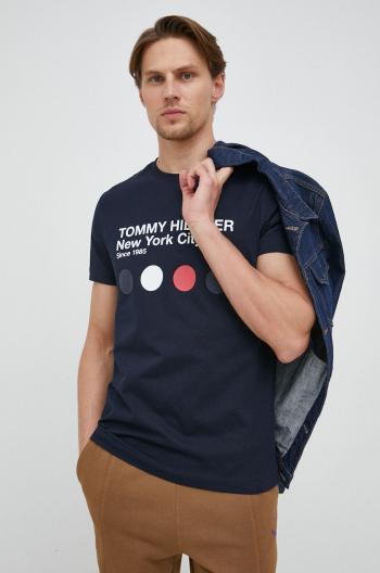 Bavlnené tričko Tommy Hilfiger tmavomodrá farba, s potlačou