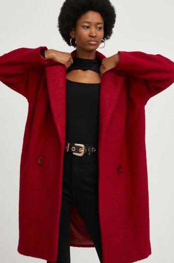 Vlnený kabát Answear Lab červená farba, prechodný, oversize