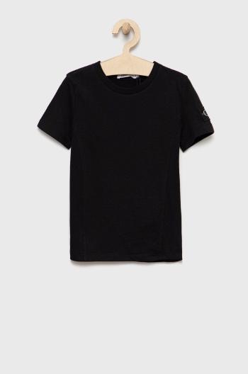 Detské bavlnené tričko Calvin Klein Jeans čierna farba, jednofarebné