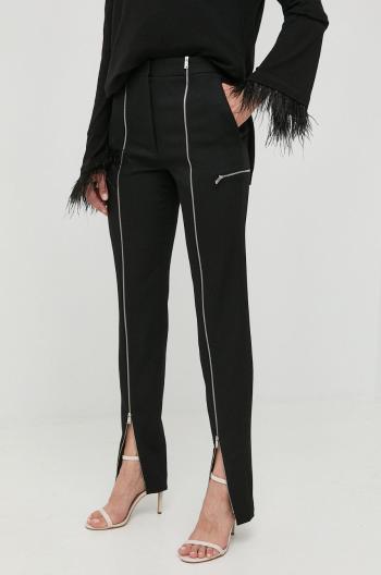Vlnené nohavice Victoria Beckham dámske, čierna farba, priliehavé, vysoký pás