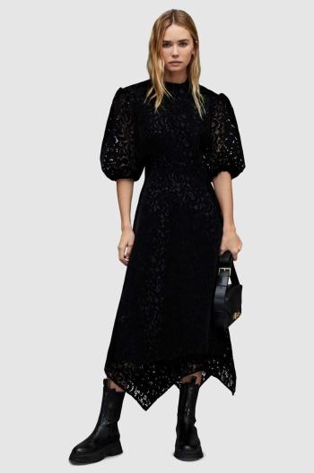 Šaty AllSaints dámska, čierna farba, áčkový strih