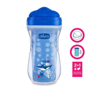 CHICCO Hrnček Active termo s tvrdým náustkom 266 ml modrý, žralok 14m+