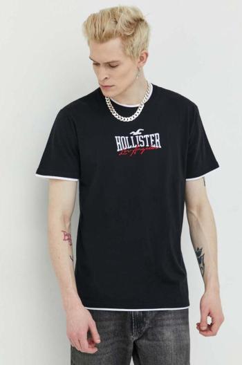 Bavlnené tričko Hollister Co. čierna farba, s nášivkou