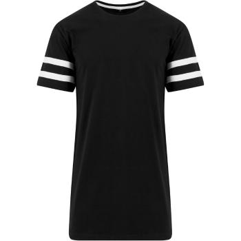 Build Your Brand Pánske predĺžené tričko s pásikavými rukávmi - Čierna / biela | XL