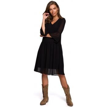Style  Šaty S236 Jednoduché šifónové šaty - čierne  viacfarebny