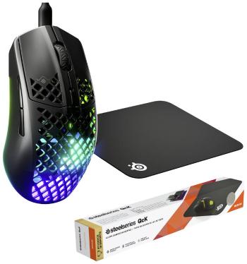 Steelseries Aerox 3 (2022) Onyx, QcK Medium Bundle herná myš bezdrôtový, káblový optická onyxová 6 null 18000 dpi ergono