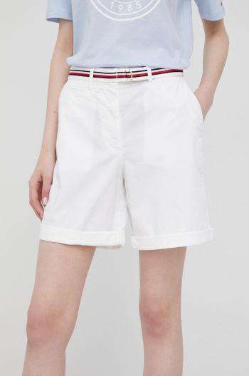 Šortky Tommy Hilfiger dámske, biela farba, jednofarebné, stredne vysoký pás