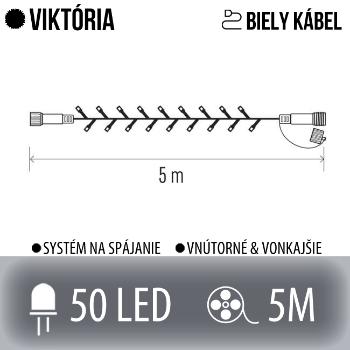 VIKTÓRIA spojovateľná LED svetelná reťaz vonkajšia - 50LED - 5M Studená biela - biely kábel