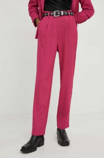 Nohavice Answear Lab dámske, ružová farba, rovné, vysoký pás
