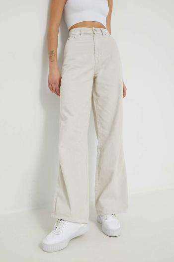 Bavlnené nohavice Tommy Jeans Claire dámske, béžová farba, široké, vysoký pás