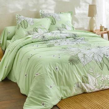 Blancheporte Posteľná bielizeň Elyse, bavlna, s potlačou kvetín a palmových listov morská zelená 70x90cm a 140x200cm(*)