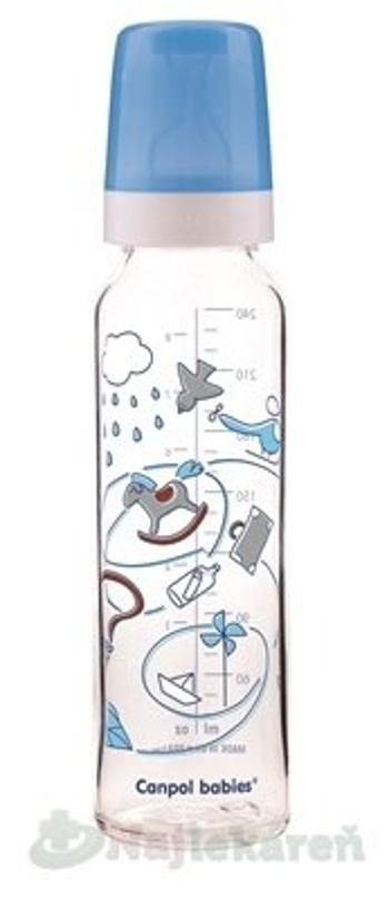 Canpol babies fľaša sklenená s potlačou Toys Red 240 ml