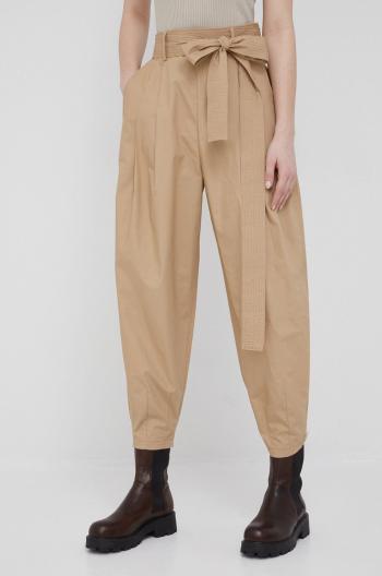 Bavlnené nohavice Polo Ralph Lauren dámske, béžová farba, široké, vysoký pás