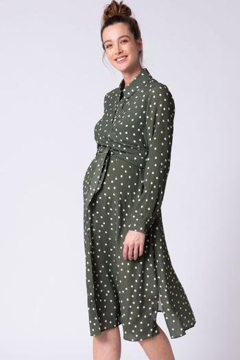 Khaki bodkované tehotenské midi šaty Bless