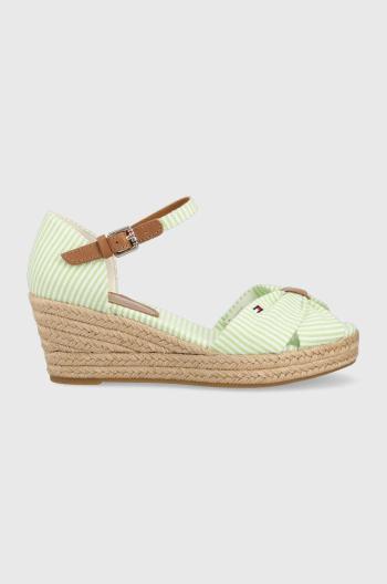 Sandále Tommy Hilfiger HIGH WEDGE SEERSUCKER dámske, zelená farba, na kline, FW0FW07158