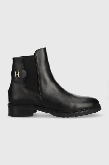 Kožené topánky chelsea Tommy Hilfiger Th Leather Flat Boot dámske, čierna farba, na plochom podpätku,