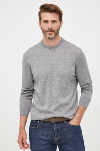 Vlnený sveter United Colors of Benetton pánsky, šedá farba, tenký,