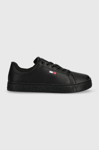 Kožené tenisky Tommy Jeans COOL SNEAKER čierna farba, EN0EN02042