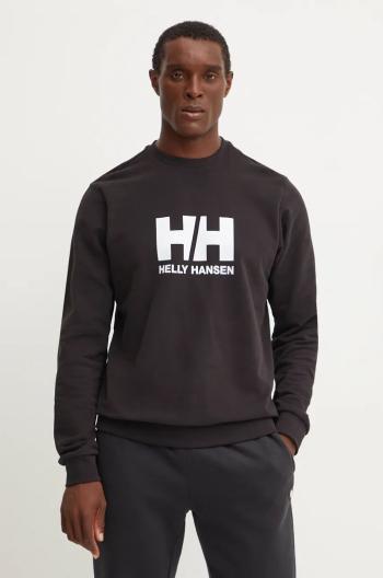 Bavlnená mikina Helly Hansen HH LOGO pánska, čierna farba, s potlačou, 30395