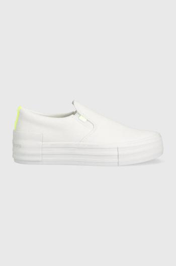 Tenisky Calvin Klein Jeans VULC FLATF BOLD SLIPON FLUO CONT dámske, biela farba