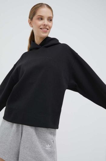 Mikina adidas Originals Premium Essentials Short Hoodie dámska, čierna farba, s kapucňou, jednofarebná