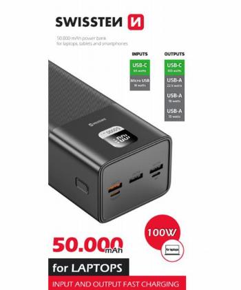 SWISSTEN POWER LINE POWER BANK 50000 mAh 100W POWER DELIVERY BLACK