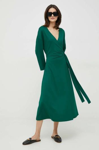 Šaty Tommy Hilfiger zelená farba, midi, rovný strih