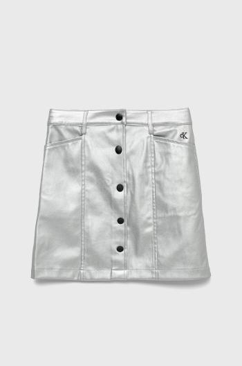 Dievčenská sukňa Calvin Klein Jeans strieborná farba, mini, rovný strih