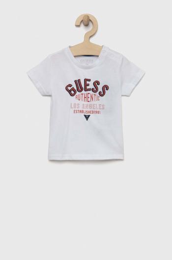 Detské bavlnené tričko Guess biela farba, s potlačou