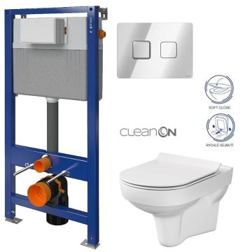 CERSANIT POD. SYSTÉM AQUA 52 PNEU S QF + TLAČÍTKO SQUARE CHROM + WC CERSANIT CITY NEW CLEANON + WC SEDENIE SLIM S97-062 SQCR CI2