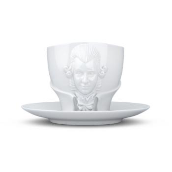 Súprava bielej porcelánovej šálky s tanierikom 58products Wolfgang Amadeus Mozart, objem 260 ml