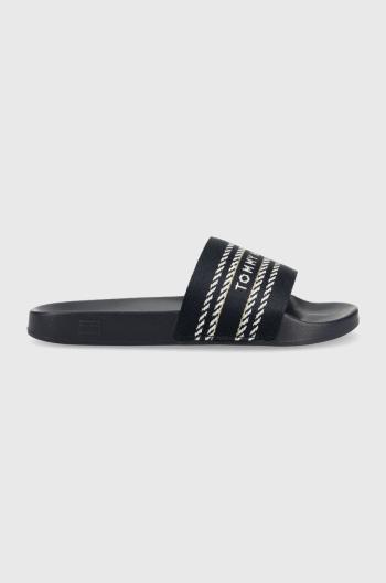 Šľapky Tommy Hilfiger TOMMY WEBBING SLIDE dámske, tmavomodrá farba, FW0FW07153