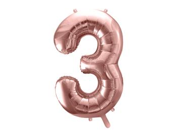 PartyDeco Fóliový balón narodeninové číslo 3 ružovo-zlatý