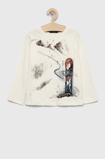 Detská bavlnená košeľa s dlhým rukávom Sisley béžová farba, s potlačou