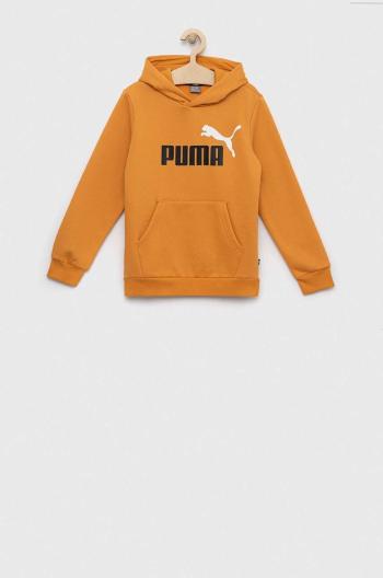 Detská mikina Puma ESS+ 2 Col Big Logo Hoodie FL B žltá farba, s kapucňou, s potlačou