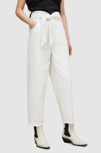 Nohavice AllSaints dámske, biela farba, široké, vysoký pás